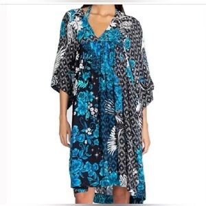 Johnny Was Kimono Phoenix Blue & Black Floral Dress Size M